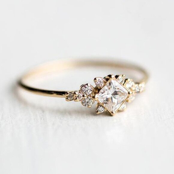 Noble Square Flower Gold Plated Princess Ring for Women, 074 - Picture 5 of 8